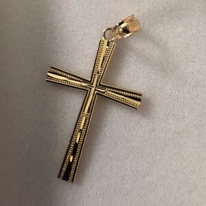 10K Yellow Gold Diamond-Cut Cross Pendant – 1.3”